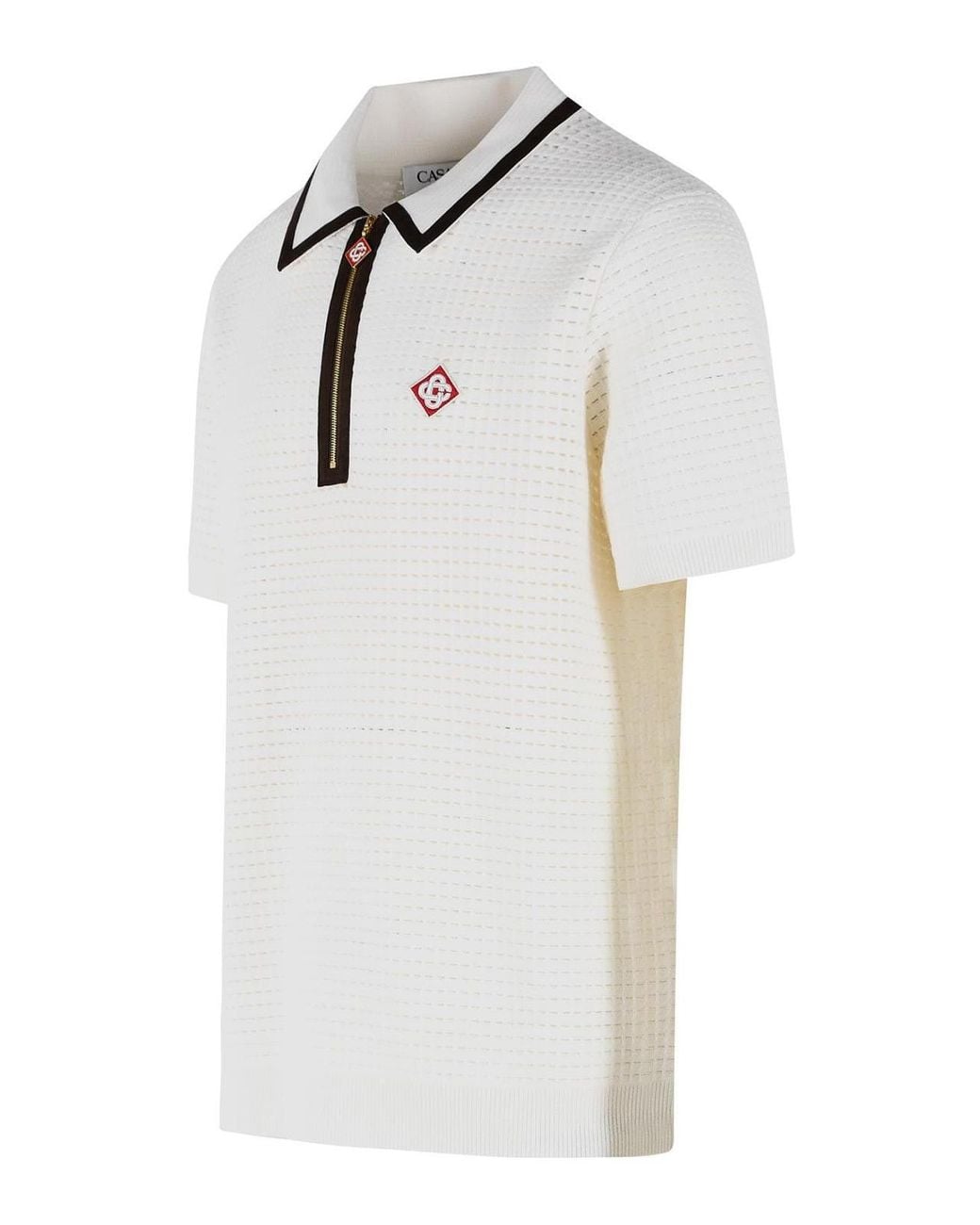 Casablanca White Stitch Wool Polo Shirt for men