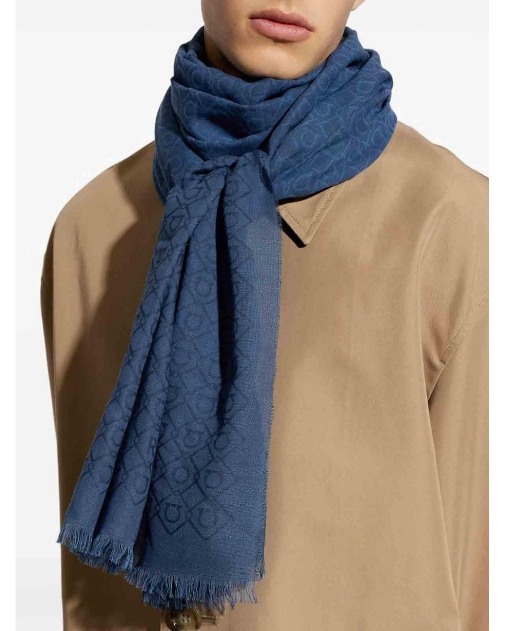 Ferragamo Blue Wool Scarf for men