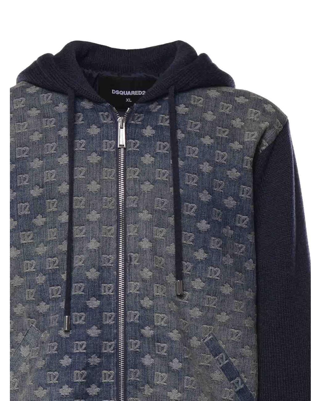 DSquared² Gray D2 Monogram Wool Zip-Up Cardigan for men