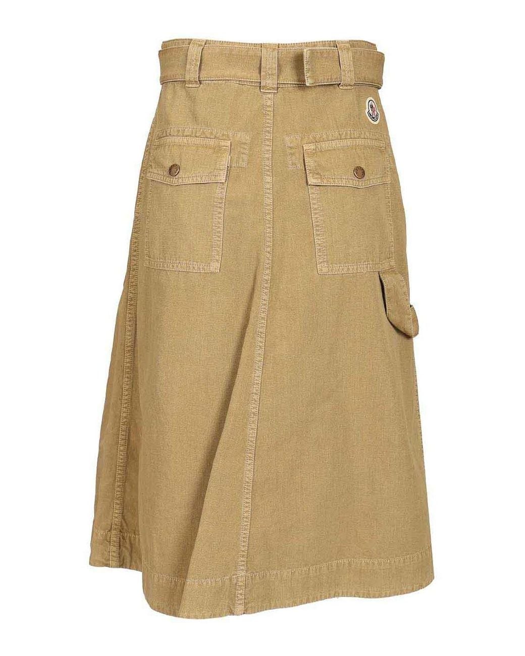 Moncler Natural Cotton Midi Skirt With Belt