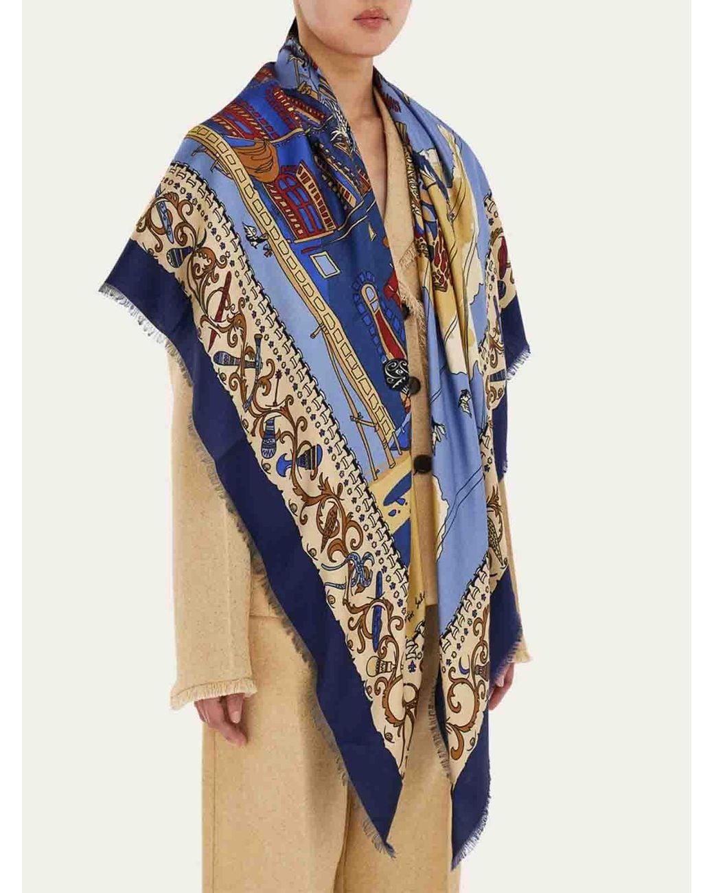 Ferragamo Blue Palazzo Spini-Feroni Patterned Shawl
