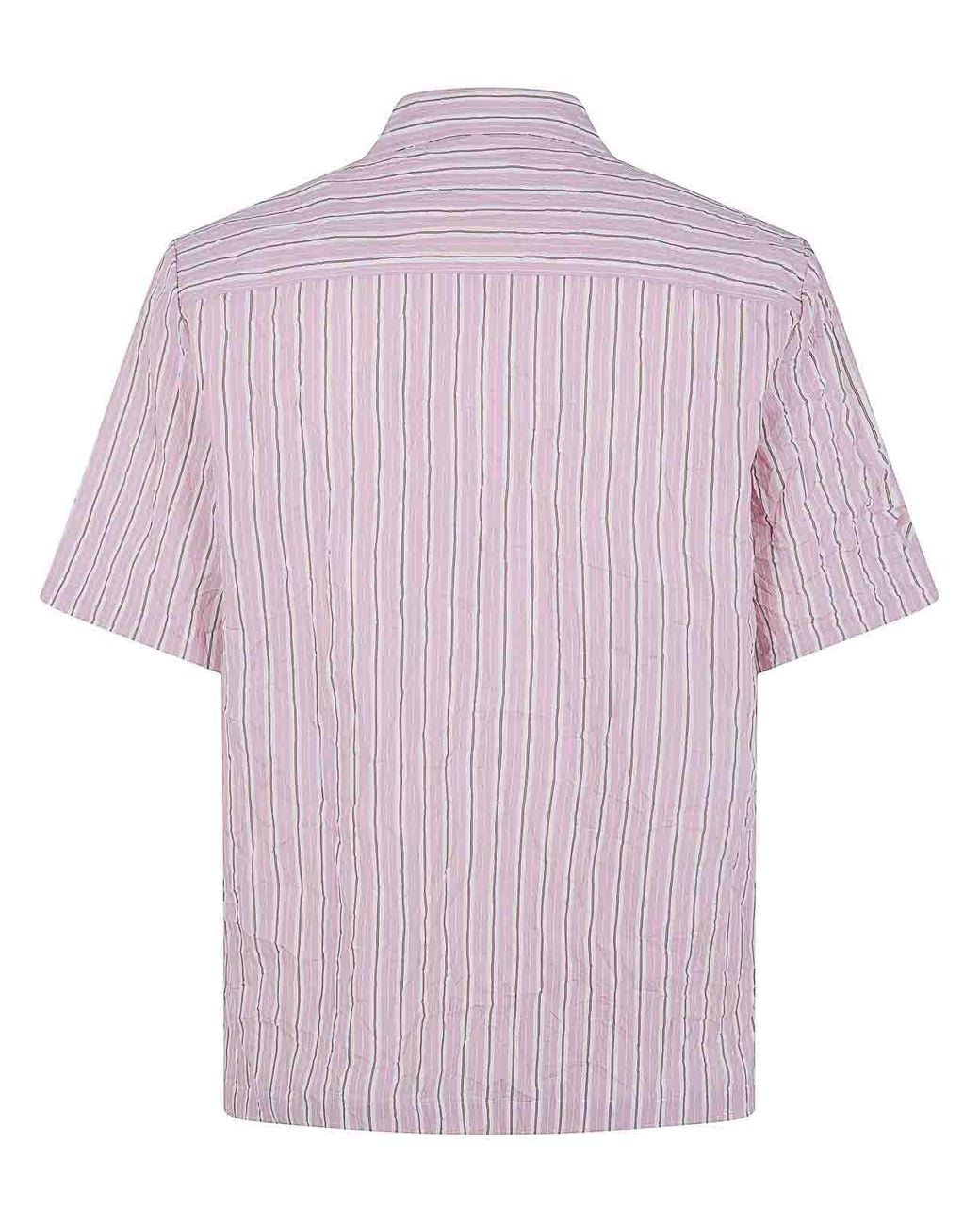 Nuur Purple Striped Short Sleeved Bowling Shirt for men