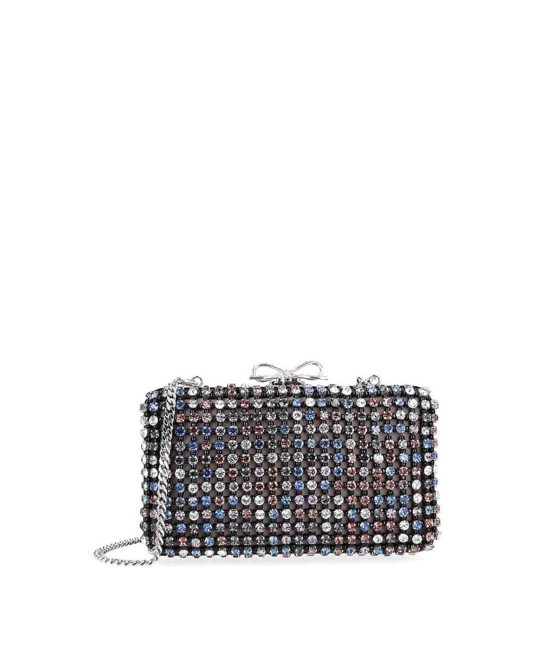 Self-Portrait Gray Crystal Chainmail Clutch Bag
