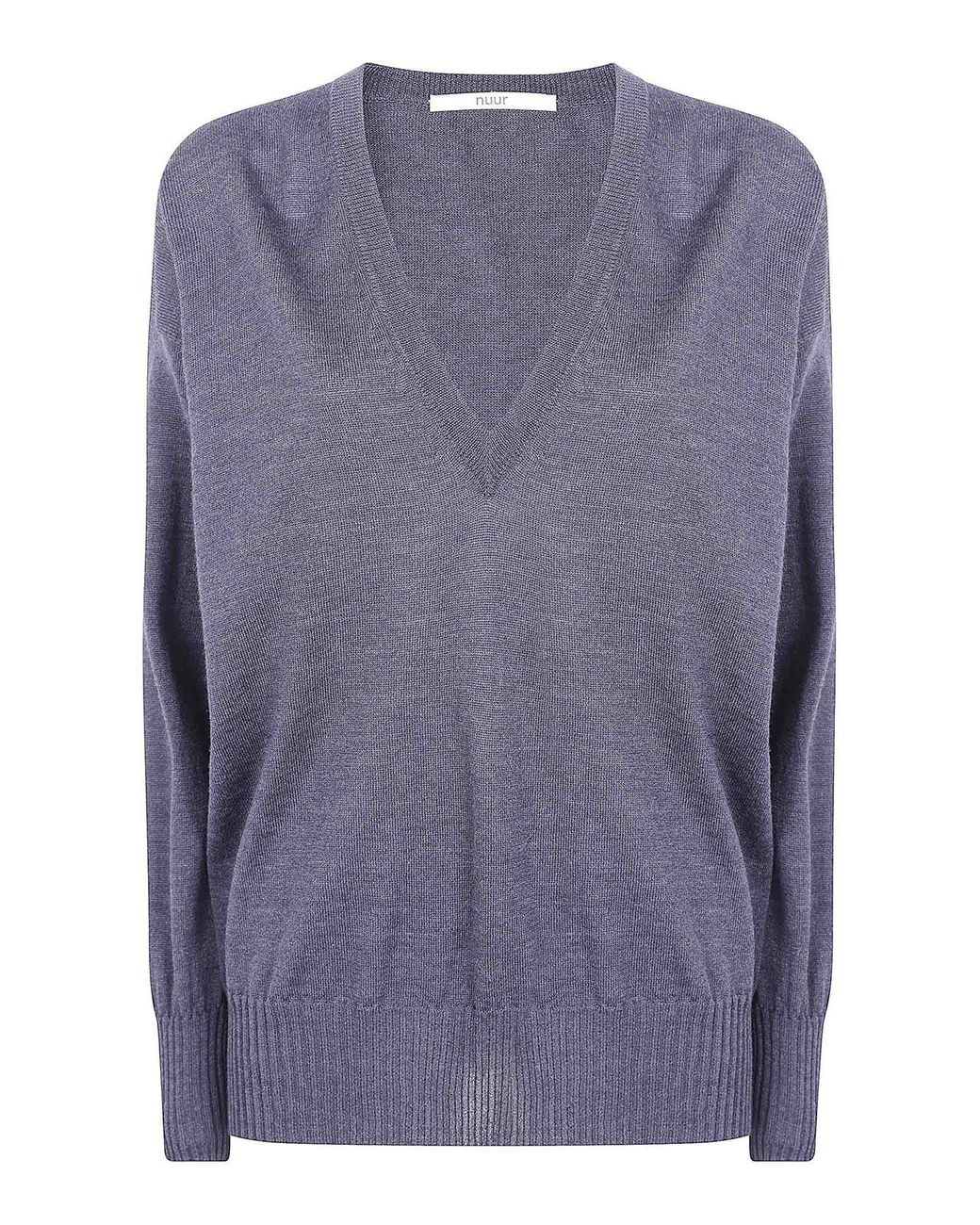 Nuur Blue Long Sleeves V Neck Sweater