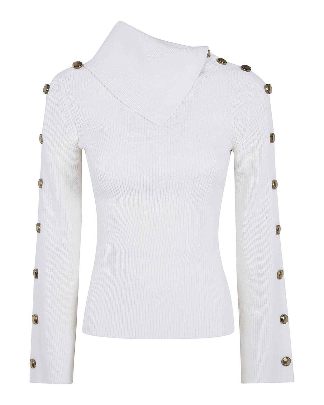 Elisabetta Franchi White Tricot Round Neck Sweater