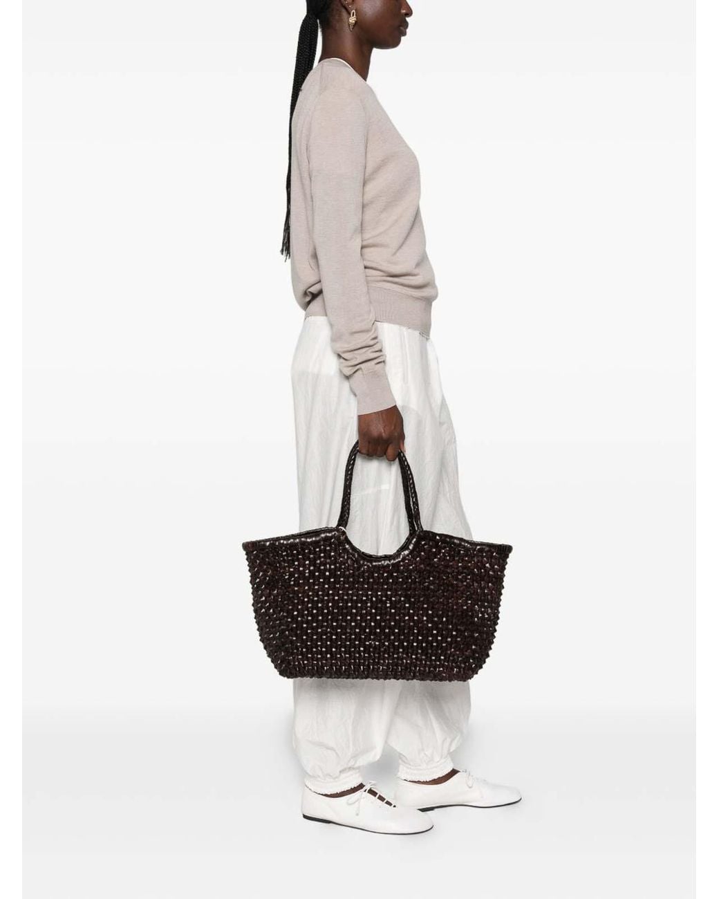 Dragon Diffusion Black Nantucket Cactus Woven Leather Tote Bag