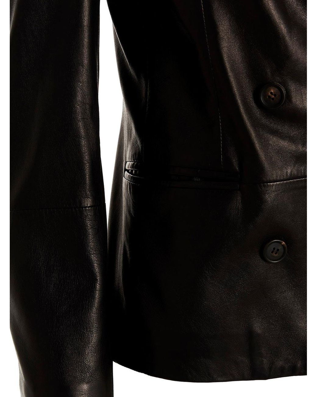 Brunello Cucinelli Black Double-breasted Leather Blazer Jacket