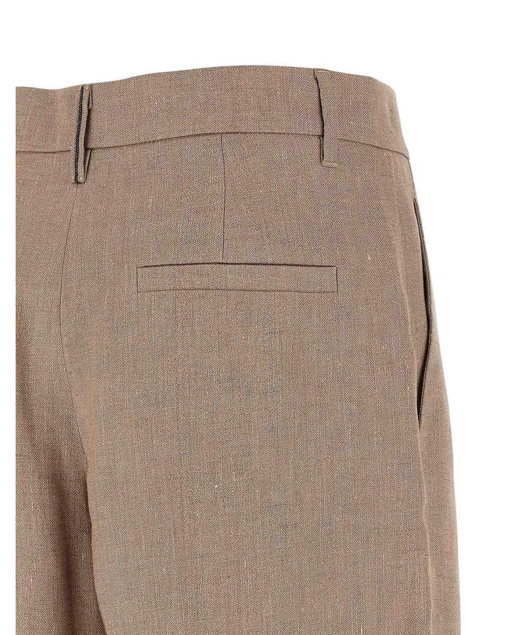 Brunello Cucinelli Natural Loose Pleated Pants