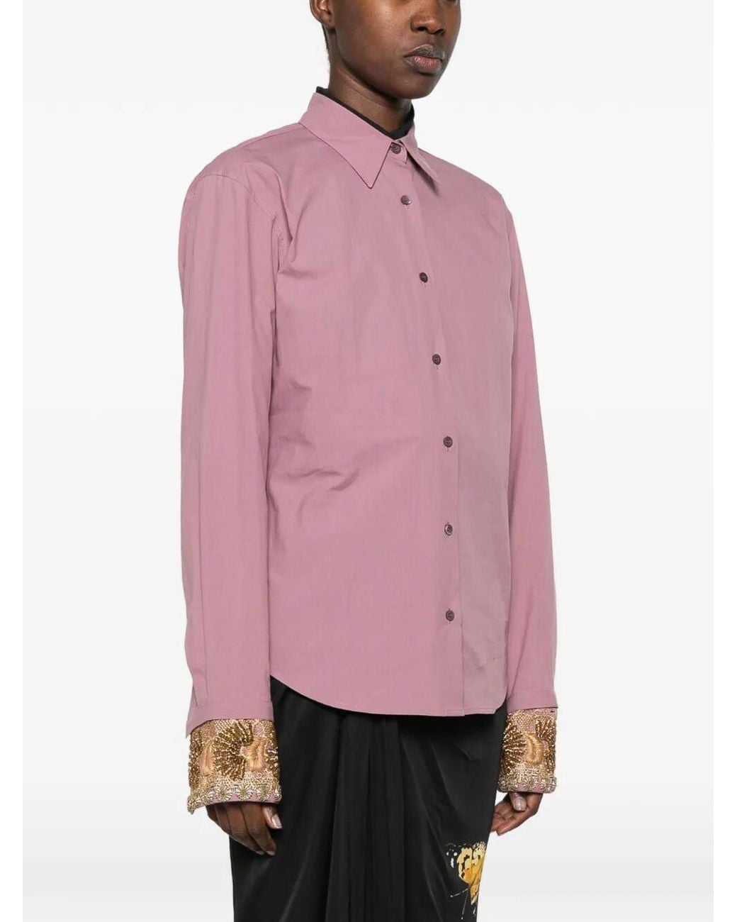 Dries Van Noten Pink Chloris Embroidered Cotton Shirt