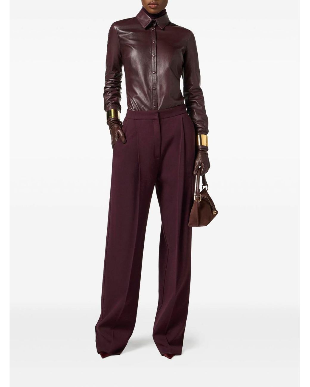 Elisabetta Franchi Purple Crepe Trousers With Logo Details