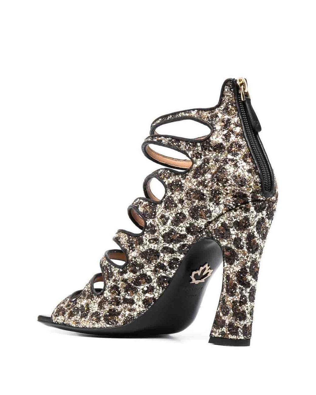 DSquared² Black Glitter-Embellished Leopard-Print Sandals
