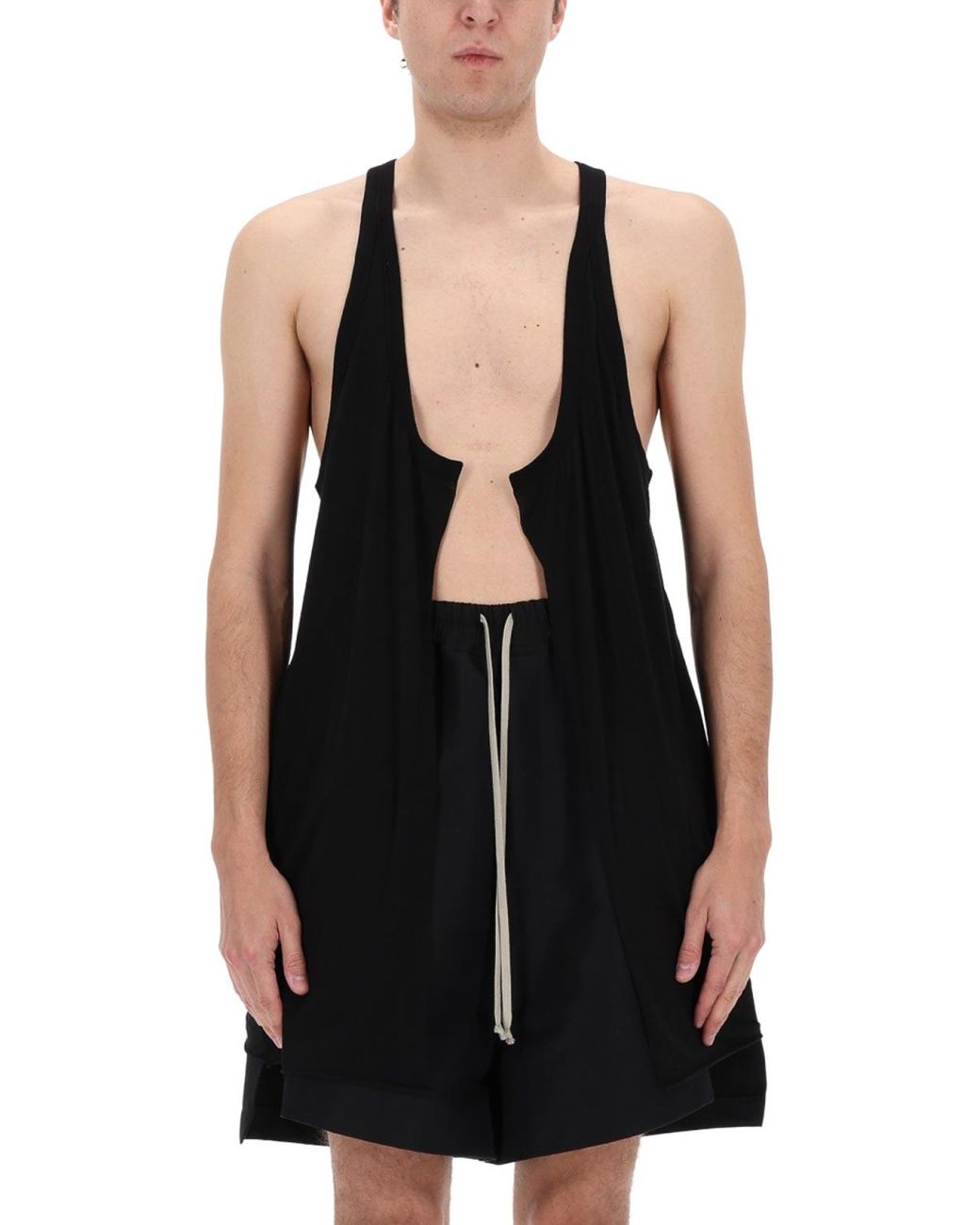 Rick Owens Black Cotton Open Pony Tank Top for men