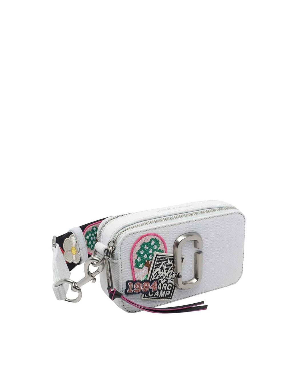 Marc Jacobs White The Camp Patchwork Denim Snapshot Bag