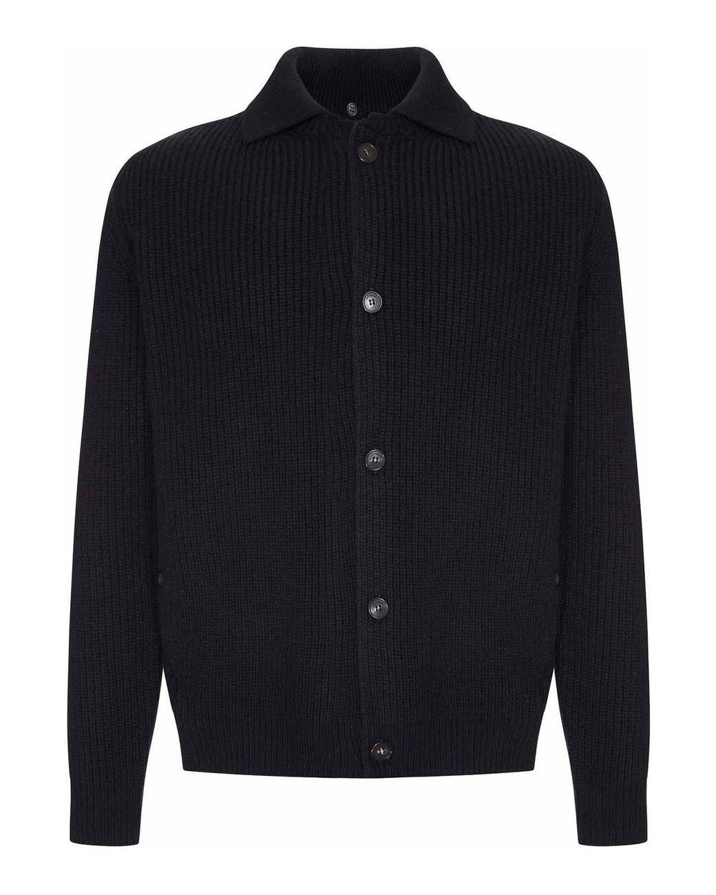 Zanone Blue Ribbed Knit Cardigan With Collar And Buttons for men