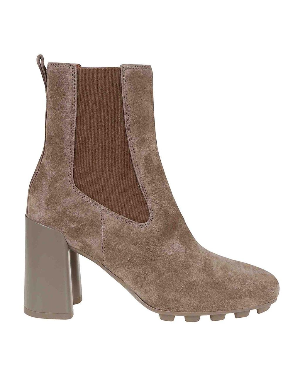 Hogan Brown Tapered Suede Ankle Boots