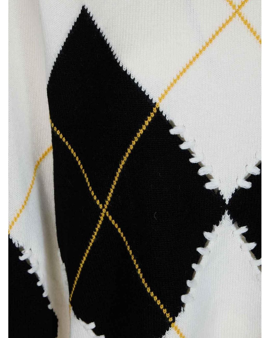 Pinko Black Wool Cashmere Argyle Crewneck Sweater