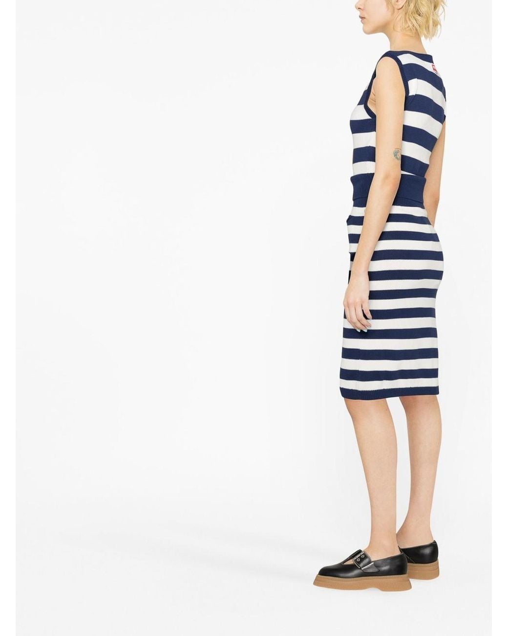 KENZO Blue Striped Long Cotton Skirt