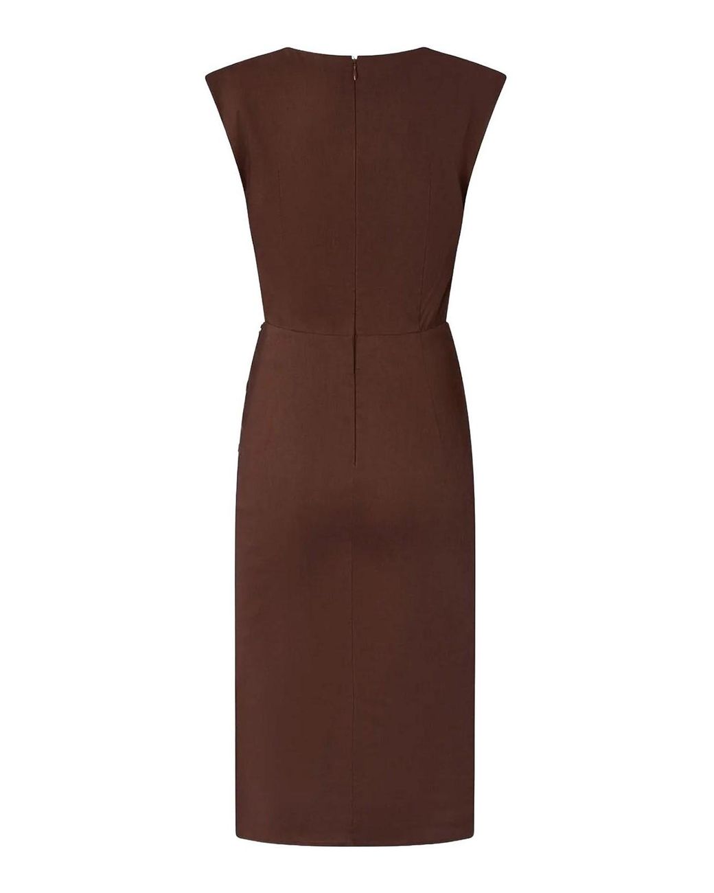Pinko Brown Sleeveless Ruched Midi Dress