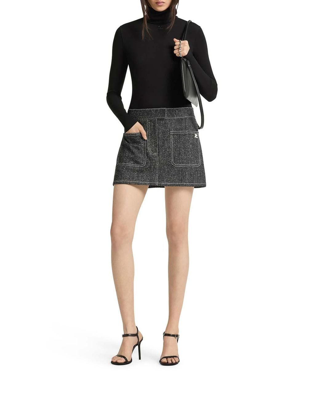 Courreges Black Two-Pocket Denim Tweed Miniskirt