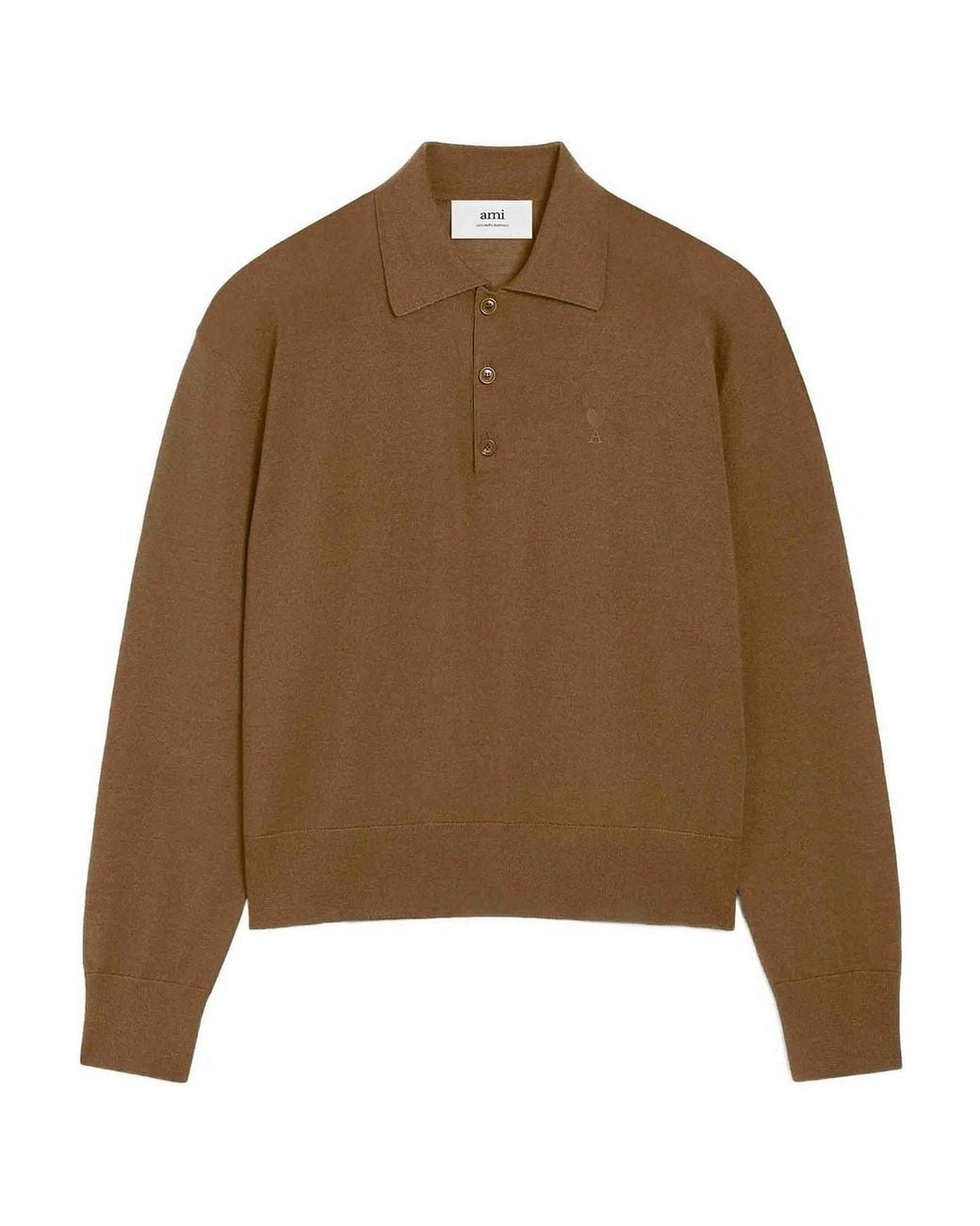 AMI Brown Wool-Silk Blend Polo Shirt for men
