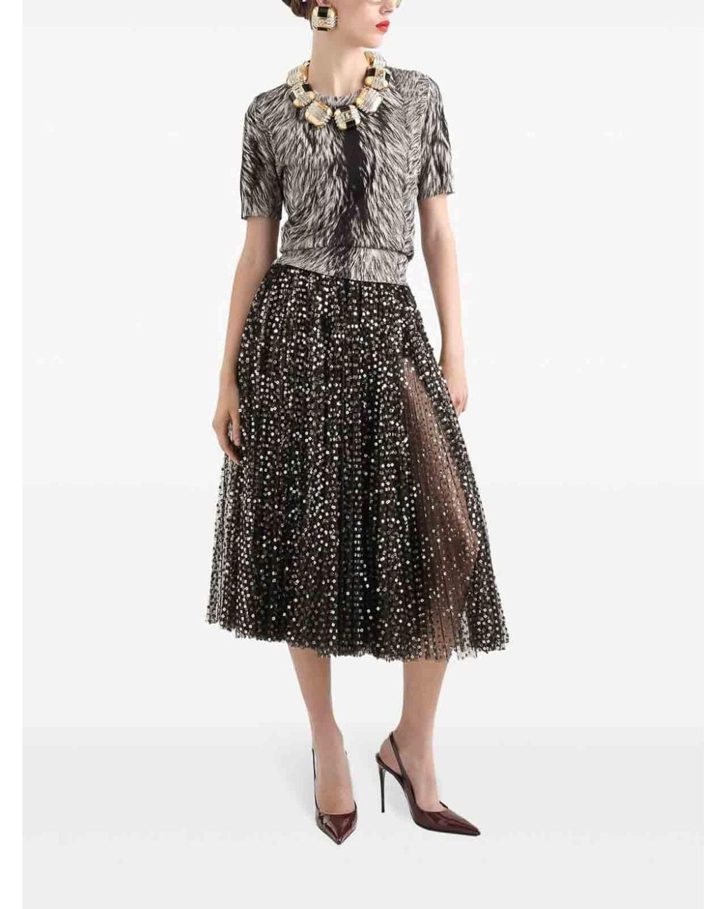 Dolce & Gabbana Gray Fur Print Silk Sweater