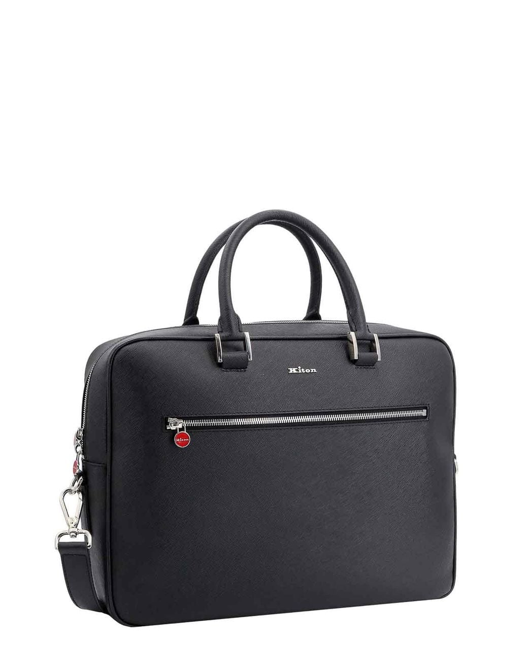 Kiton Black Leather Work Bag for men