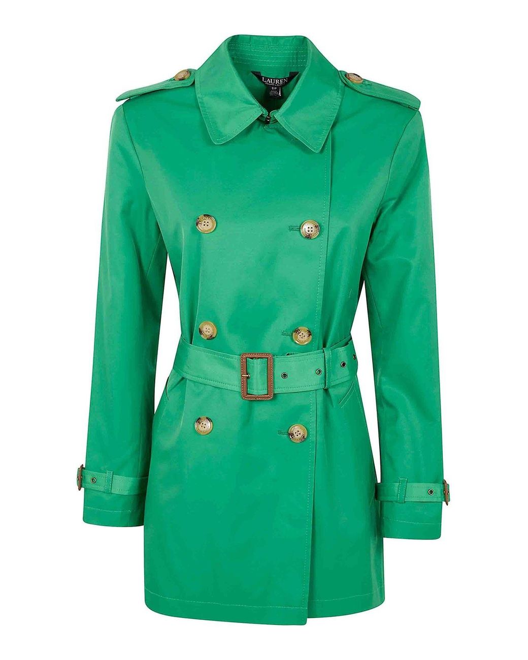 Ralph Lauren Green Double Breasted Belted Trench 30 Lined Coat