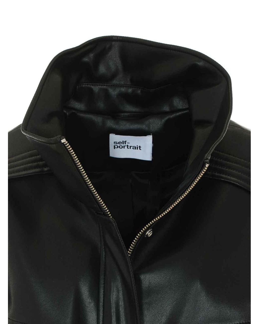 Self-Portrait Black Faux Leather Bomber Jacket