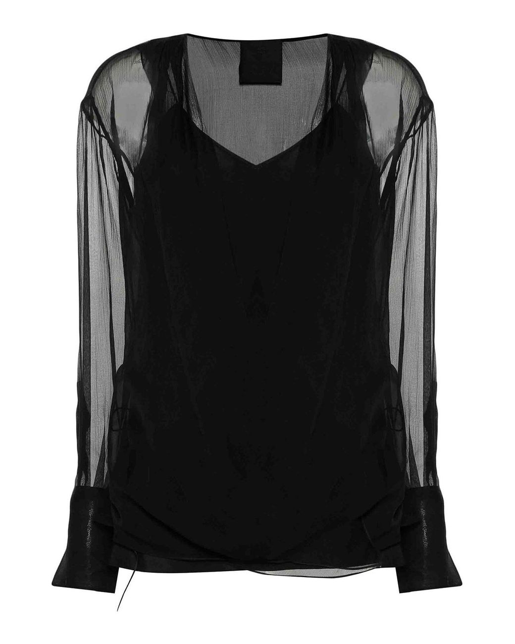 Givenchy Black Long-Sleeve Silk Wrap Blouse