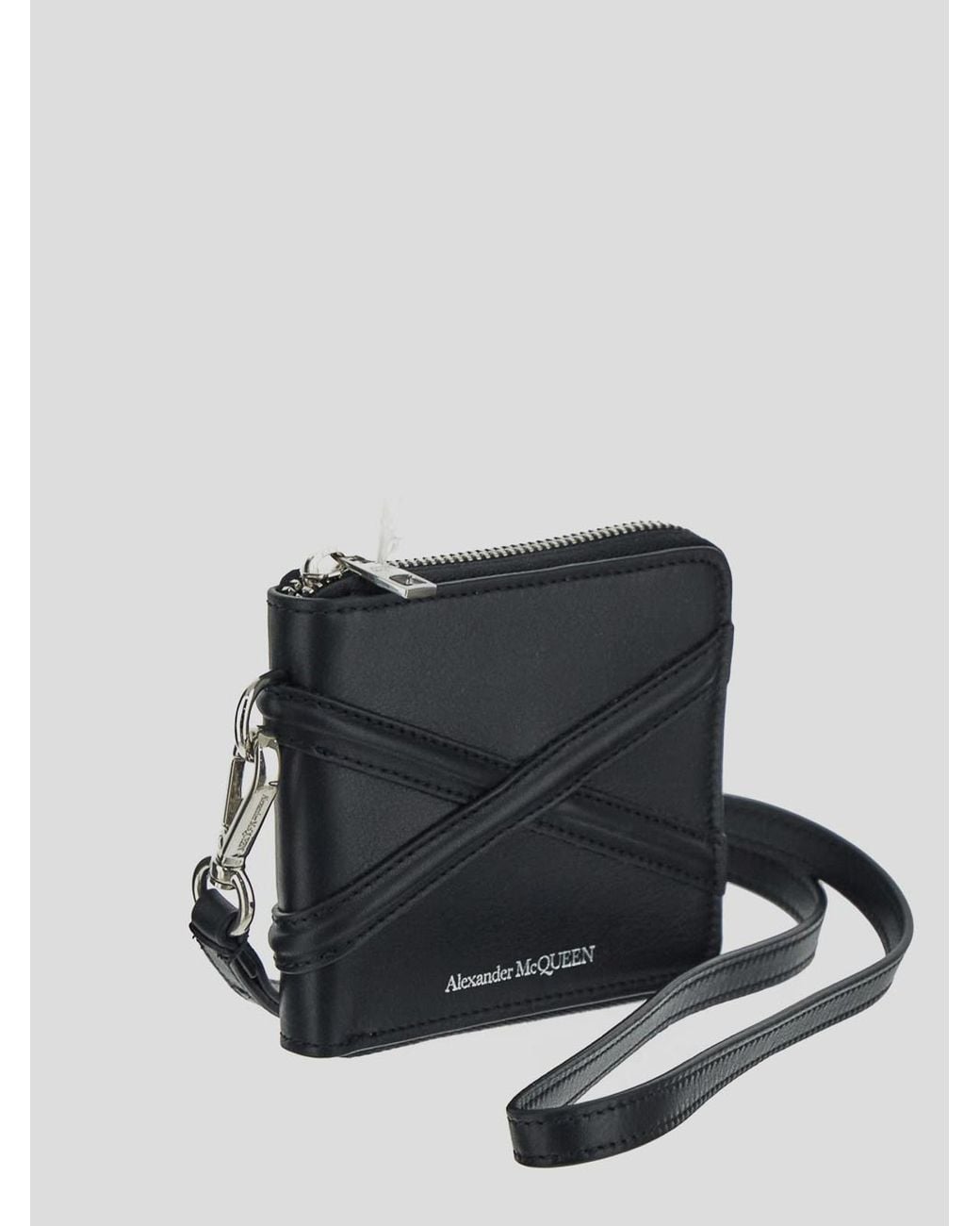 McQueen Black Zip-Around Leather Wallet for men