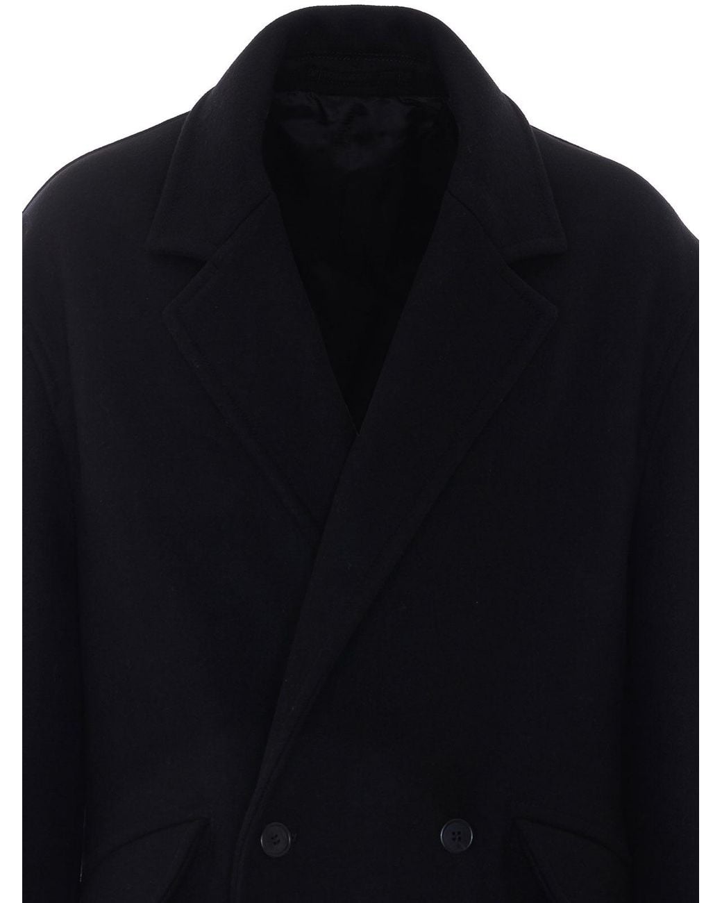 Lanvin Black Double Breasted Button Coat for men