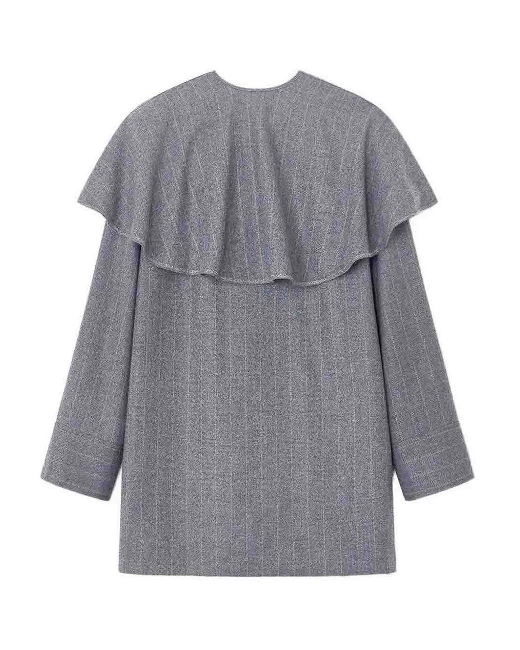 Ganni Gray Brushed Wool Stripe Circle Collar Mini Dress