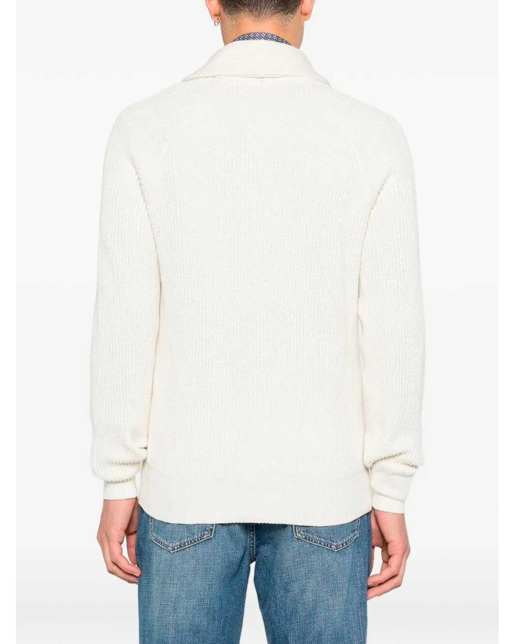 Brunello Cucinelli White English Rib Knit Cardigan for men