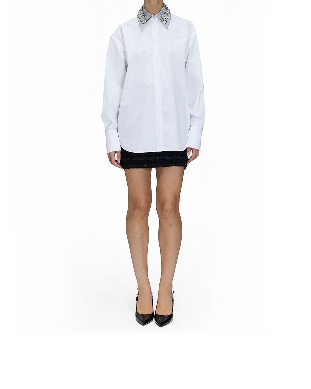 Genny White Crystal Collar Shirt