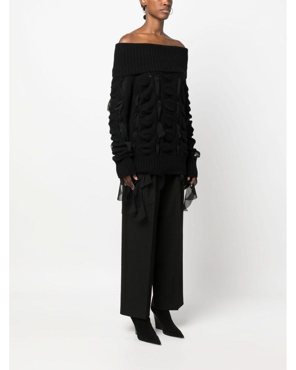 Blumarine Black Off-Shoulder Knitted Top
