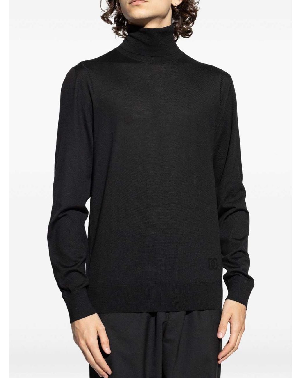 Dolce & Gabbana Blue Wool Turtleneck Sweater for men