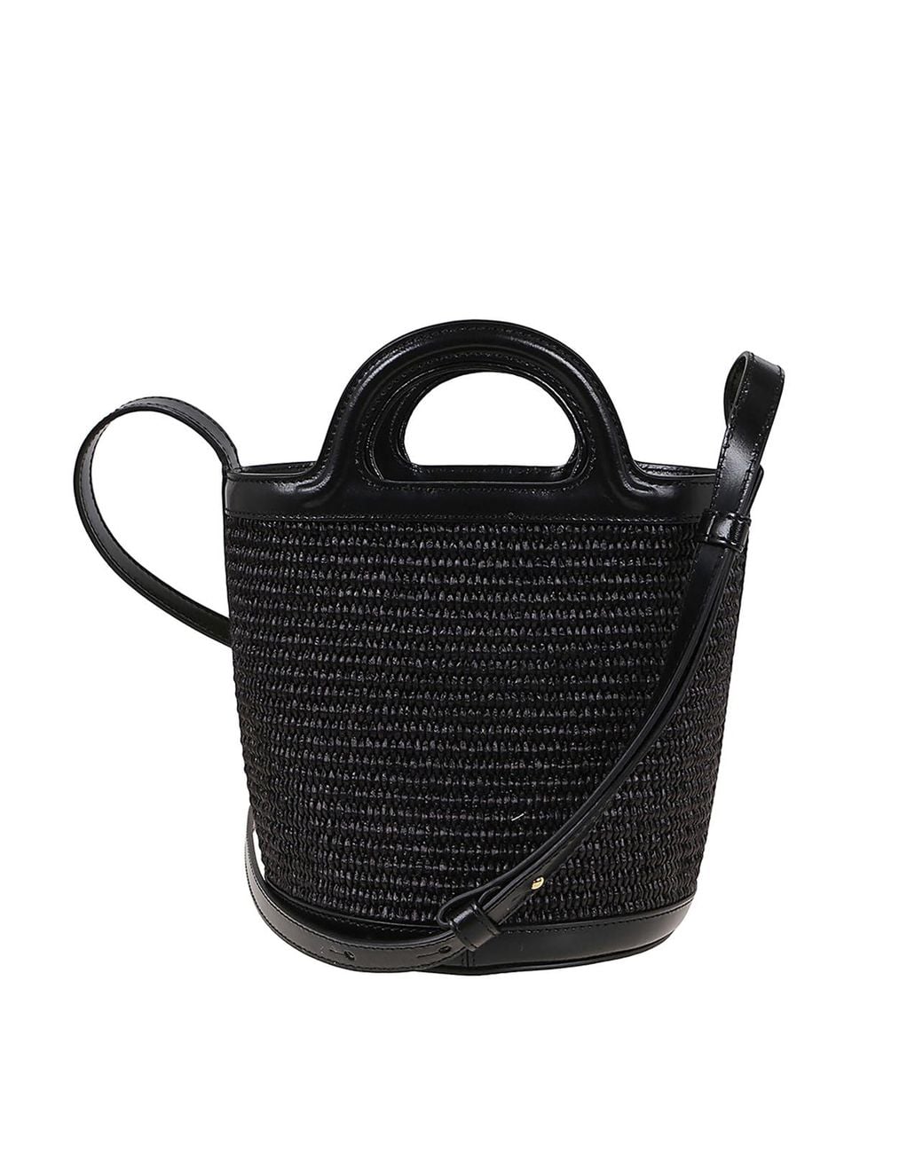 Marni Black Raffia And Leather Bucket Bag