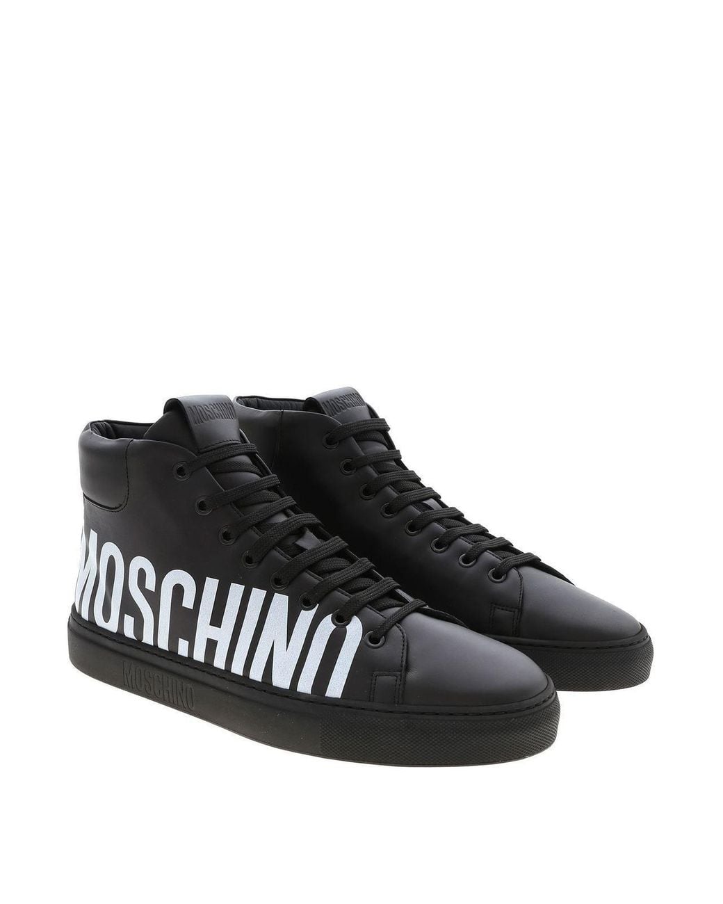 Moschino Black Logo Print Leather Sneakers for men