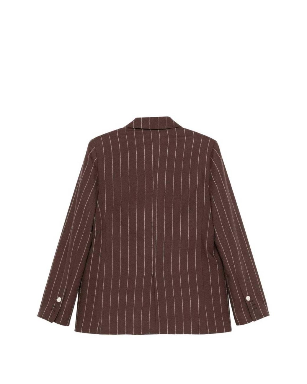 Alysi Brown Wool Striped Double-Breasted Jacket