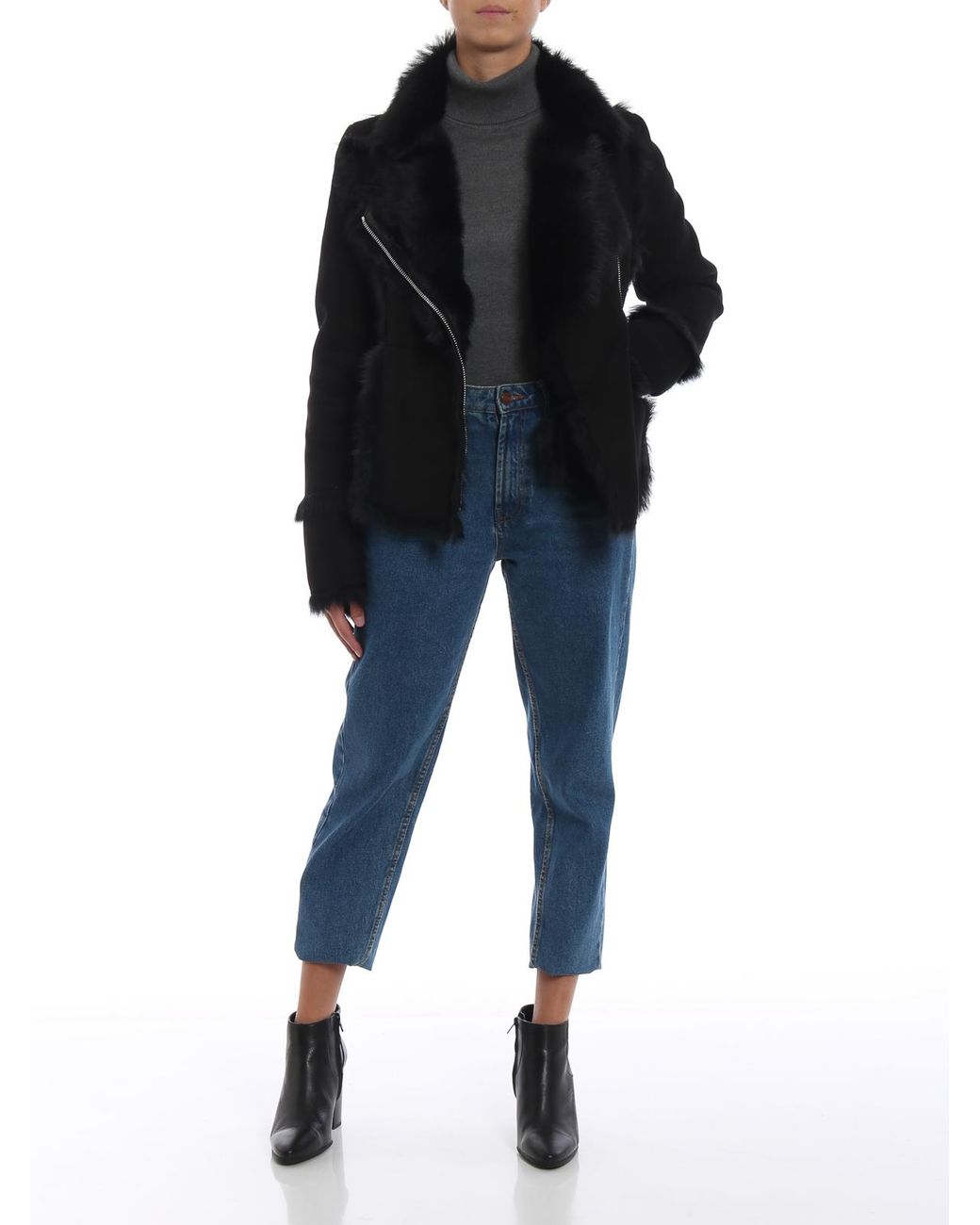 S.w.o.r.d 6.6.44 Black Off Centre Zip Shearling Jacket