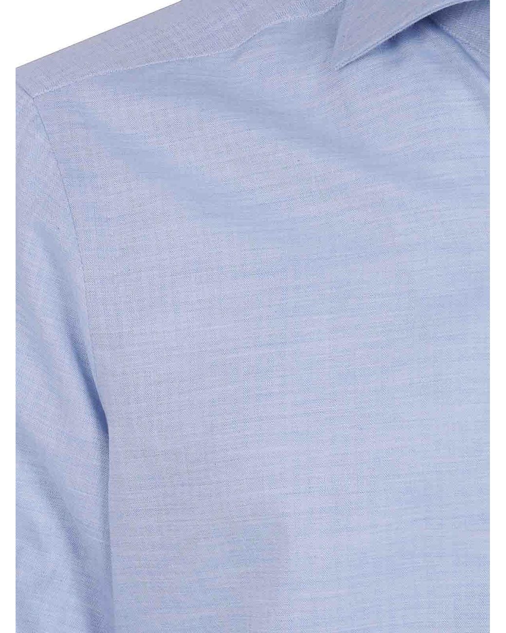 Barba Napoli Blue Twill Classic Shirt for men