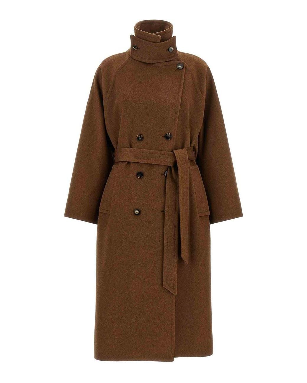 Alberto Biani Brown Double-Breasted Belted Coat