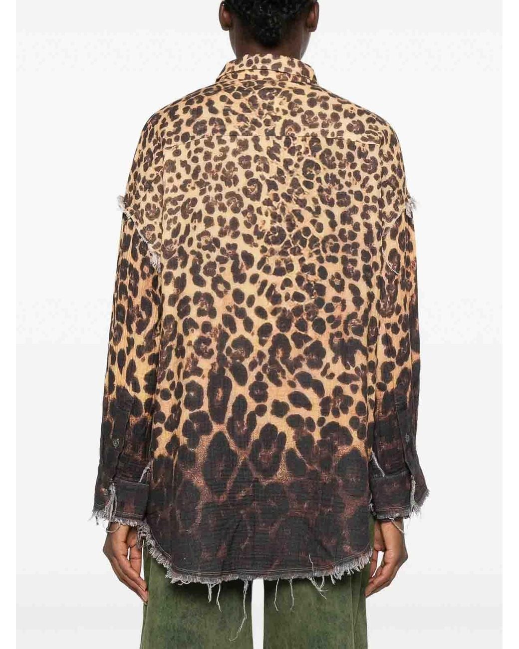 R13 Brown Leopard-Print Shirt With Contrast Hem