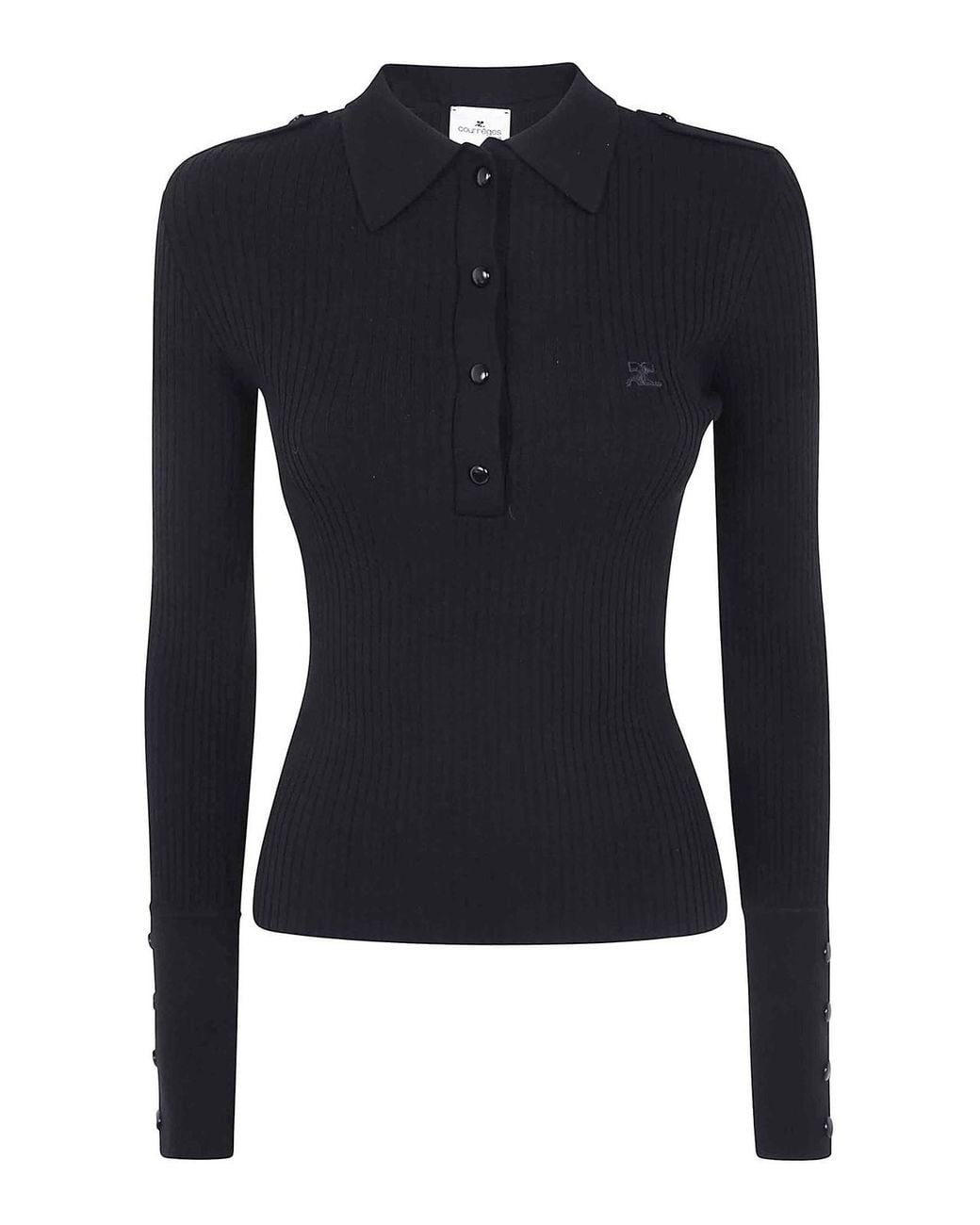 Courreges Blue Rib Knit Ls Polo Sweater