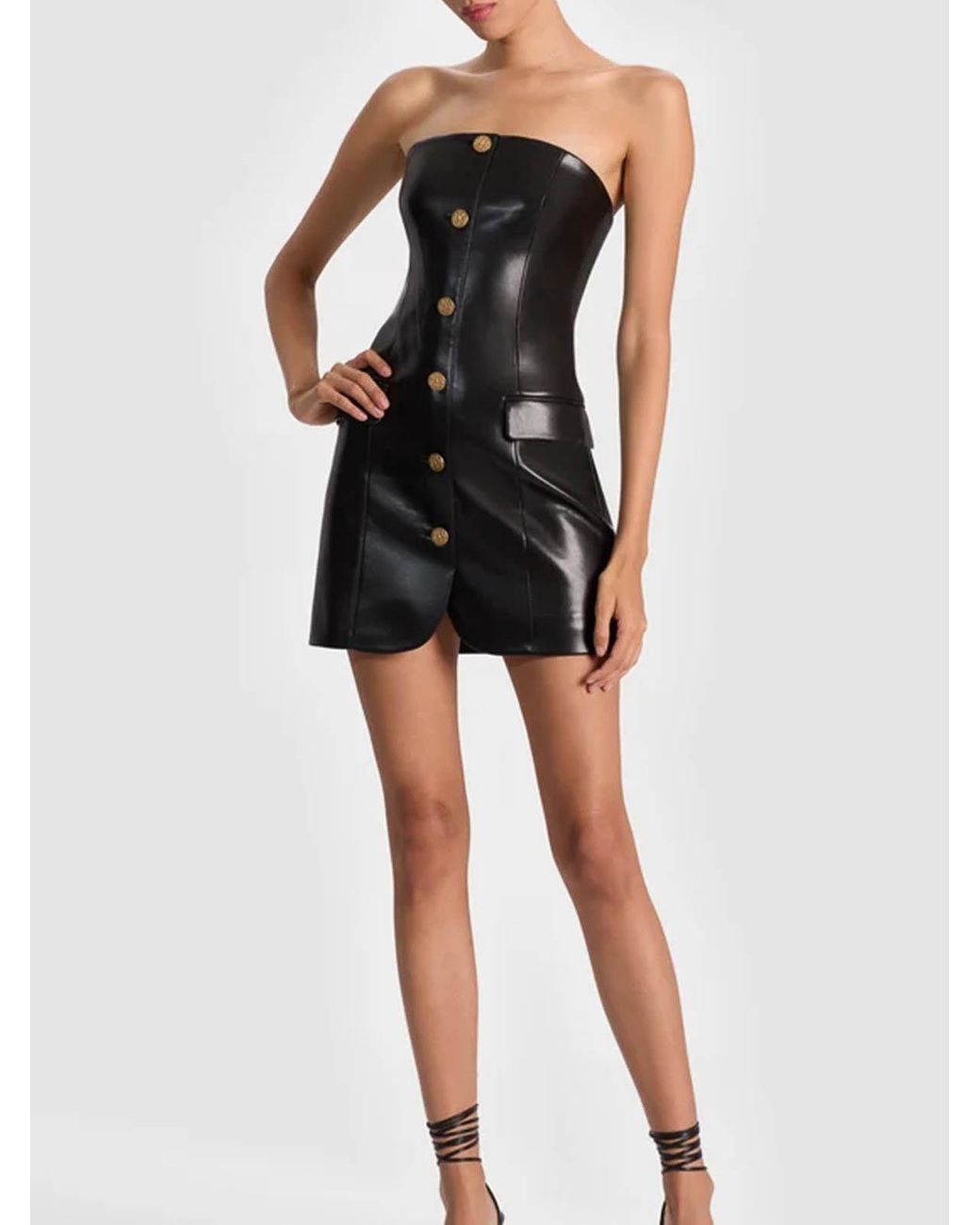 Alice + Olivia Black Vegan Leather Mini Blazer Dress