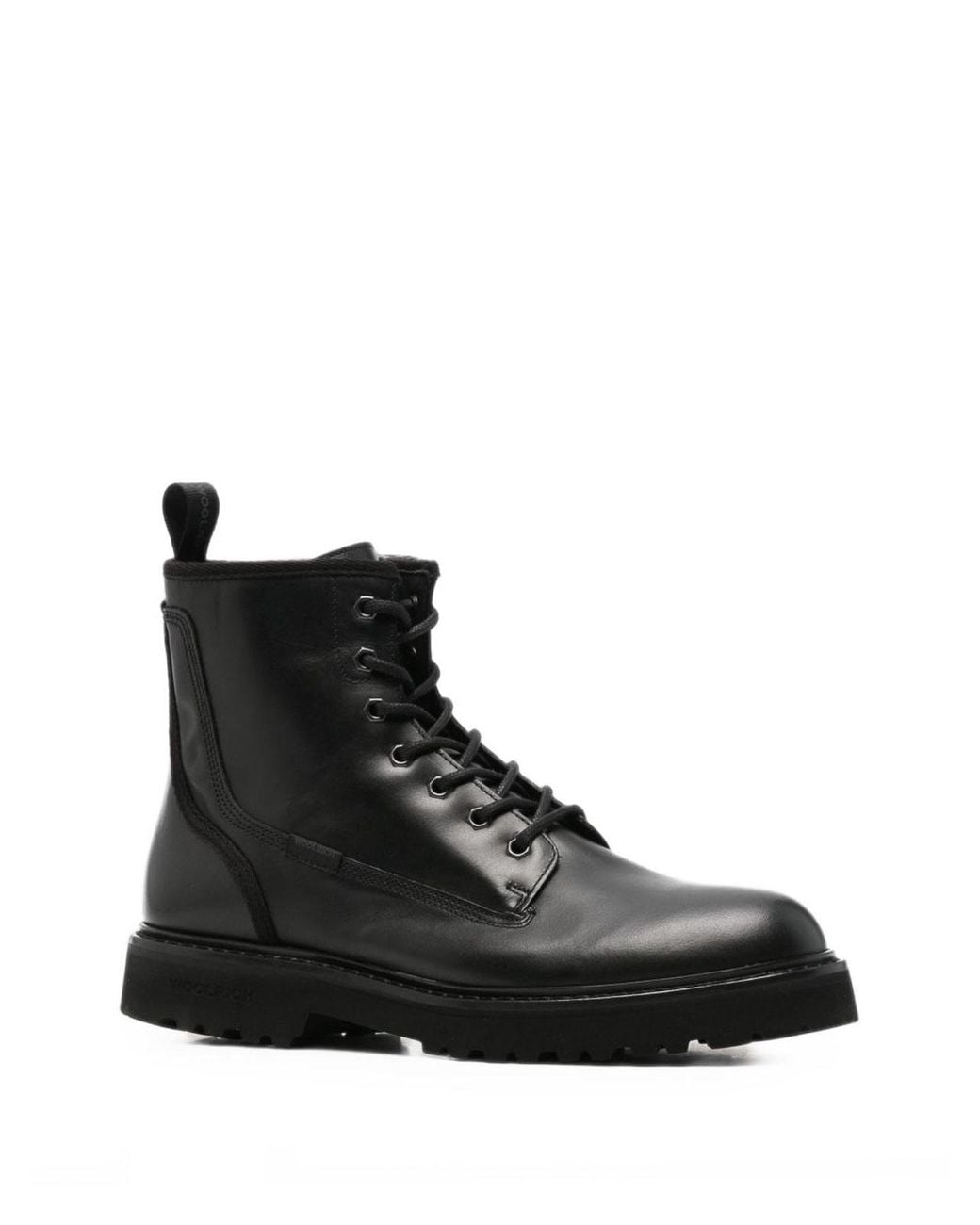 Woolrich Black Leather Combat Boots for men