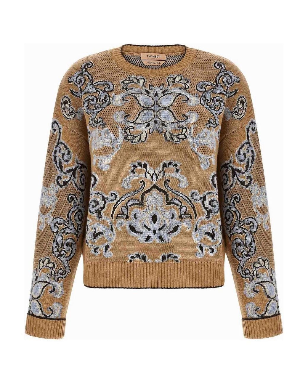 Twinset Brown Jacquard Wool Blend Sweater
