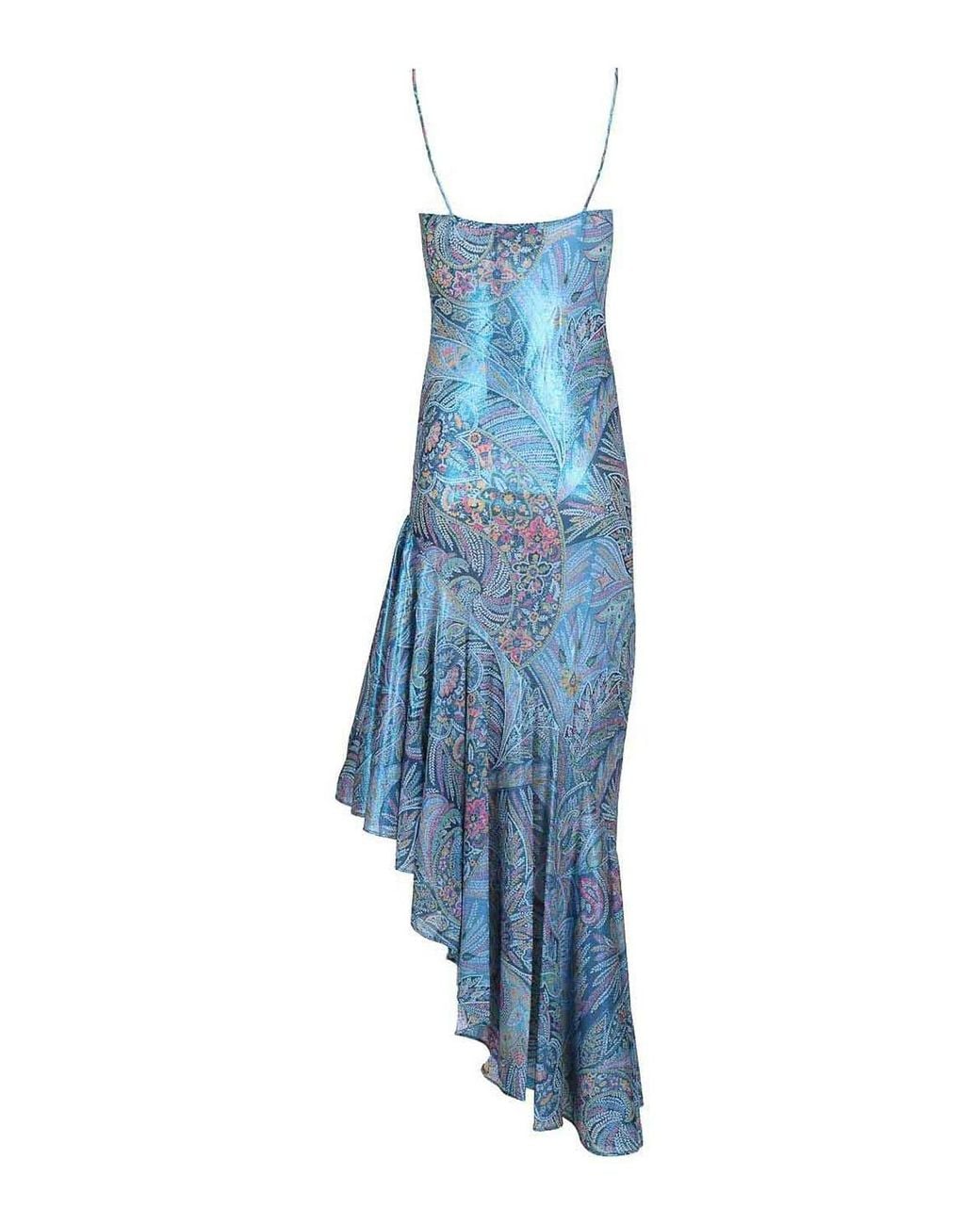 Etro Blue Asymmetrical Dress With Ruffles