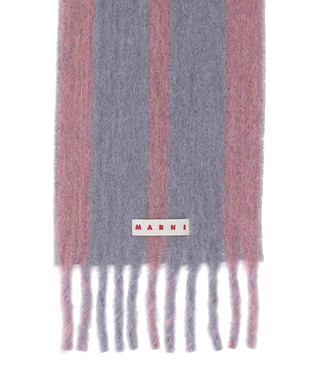 Marni Purple Logo Striped Scarf