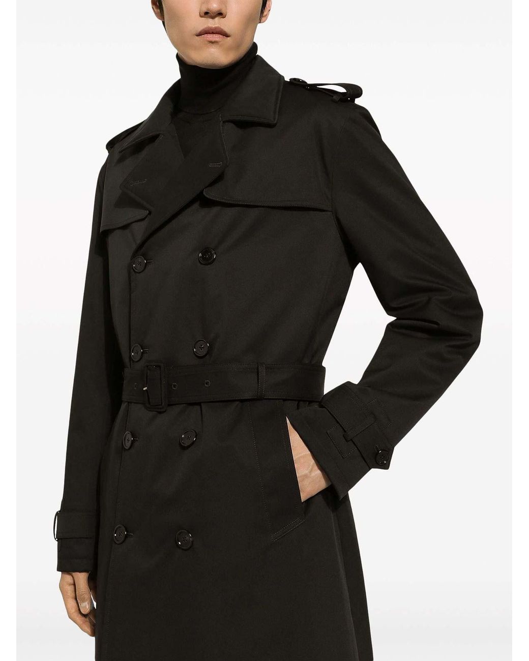Dolce & Gabbana Black Belted Double-Breasted Trench Coat for men